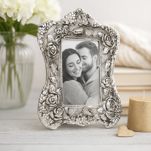 Rectangular photo frame with rose colour and carving