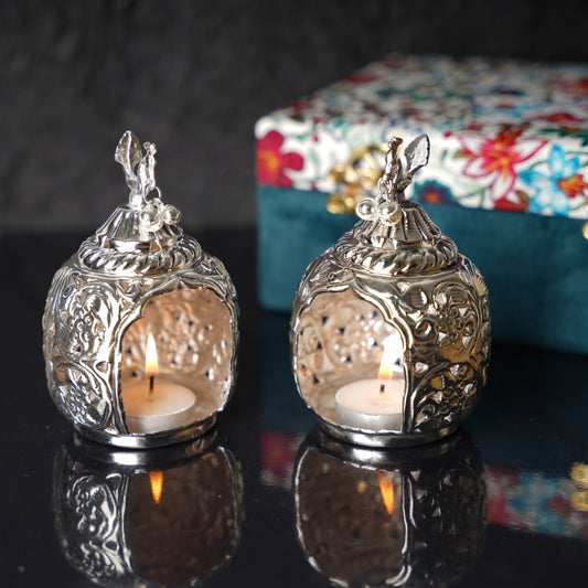 Peacock Tealight Candle Holder (Pair)