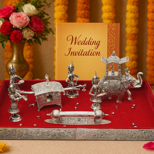 FIRST INVITE WEDDING CARD WITH  AMBABARI ELEPHANT, DOLI, LAGAN  PATRIKA & 4 DOLLS