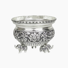 FINE CARVED BOWL WITH 3  ELEPHANT LEGS STAND