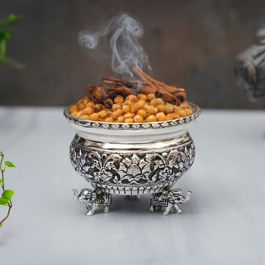 FINE CARVED BOWL WITH 3  ELEPHANT LEGS STAND