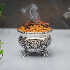 FINE CARVED BOWL WITH 3  ELEPHANT LEGS STAND