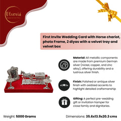 GROOM’S FIRST INVITE CARD (FROM GROOM’S FAMILY TO BRIDE’S FAMILY)
WITH HORSE CHARIOT, DIYA AND PHOTO FRAME WITH TRAY