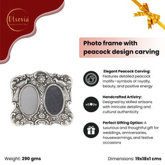 Photo frame with peacock design carving