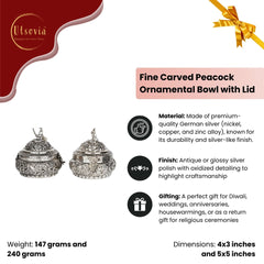 FINE CARVED PEACOCK ORNAMENTAL BOWL WITH LID (SINGLE PIECE)