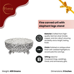 FINE CARVED URLI WITH  ELEPHANT LEGS STAND