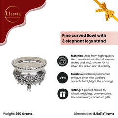 FINE CARVED BOWL WITH 3  ELEPHANT LEGS STAND