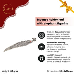 Leaf incense holder with elephant figurine