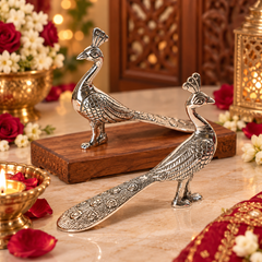 Silver Peacock Pair Showpiece
