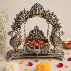 German Silver Peacock Jhula for Laddu Gopal | Krishna Swing