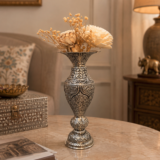 Gulnaar Vase | German Silver Decorative Flower Vase for Home