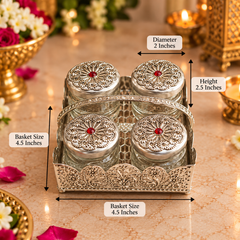 Peacock Silver Mukhwas Jar Set of 4 with Gift Box