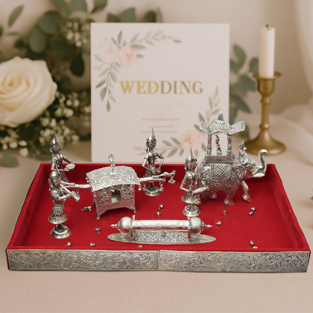 FIRST INVITE WEDDING CARD WITH  AMBABARI ELEPHANT, DOLI, LAGAN  PATRIKA & 4 DOLLS