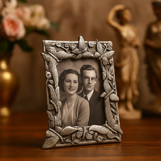 Photo frame with butterfly design carving