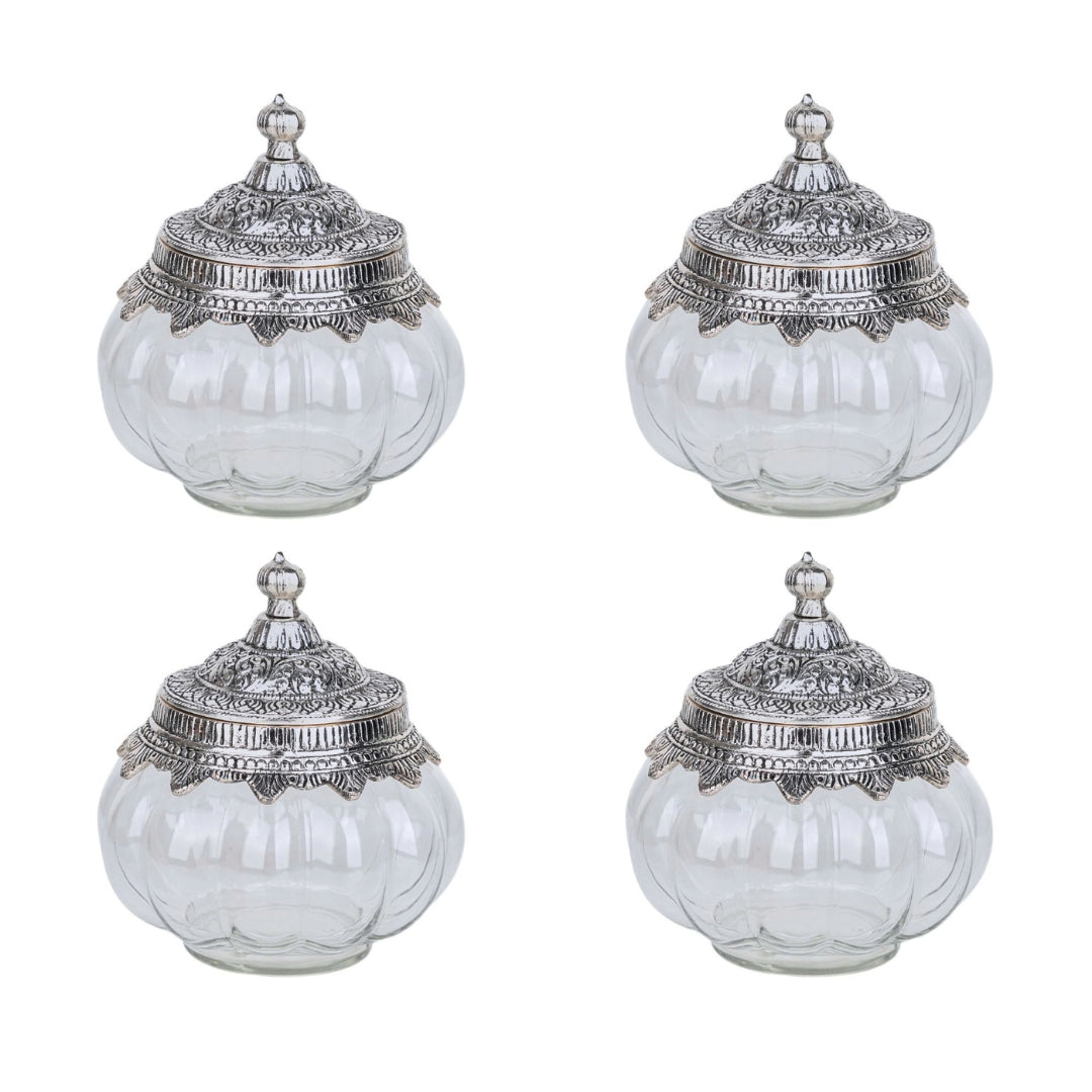 FOUR PUMPKIN SHAPED JAR WITH RECTANGULAR TRAY