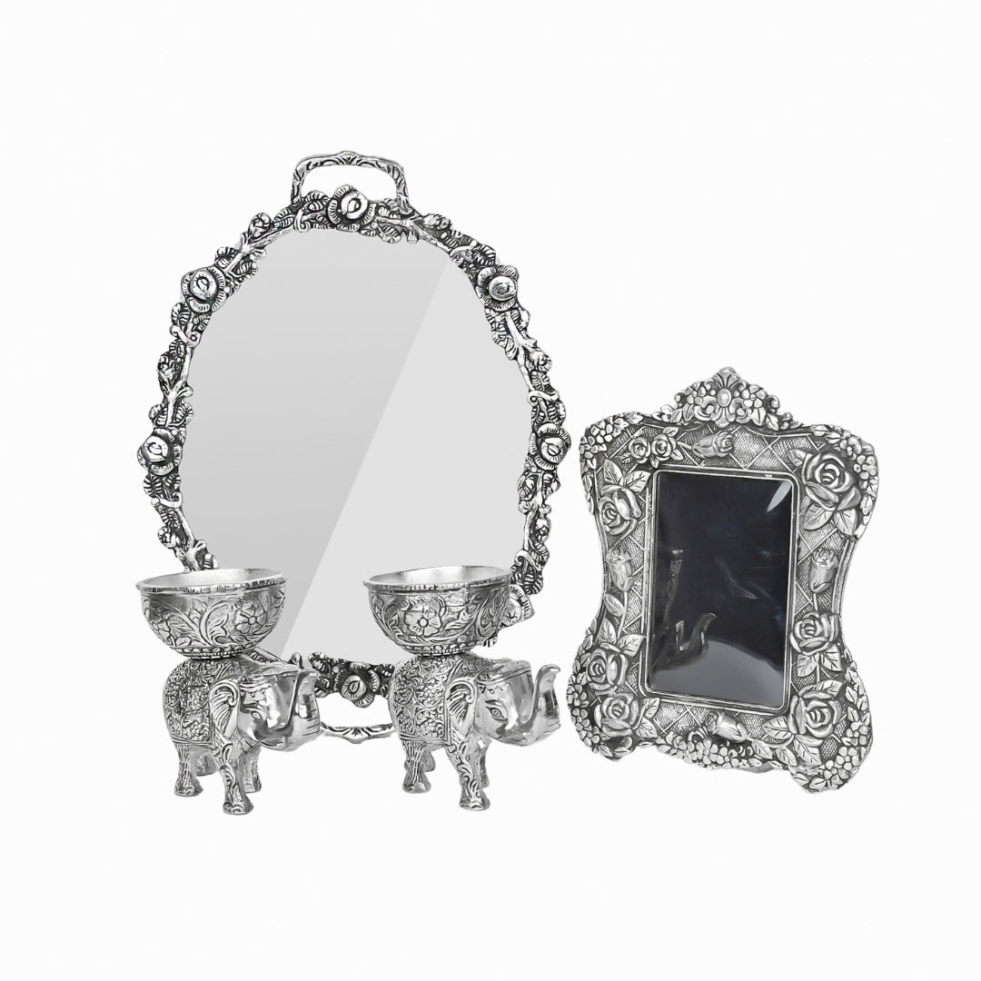 3 PIECE DÉCOR SET WITH PHOTO  FRAME , ELEPHANT BOWL AND TRAY