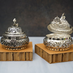 Fine Carved Peacock Ornamental Bowl with Lid (Single Piece)
