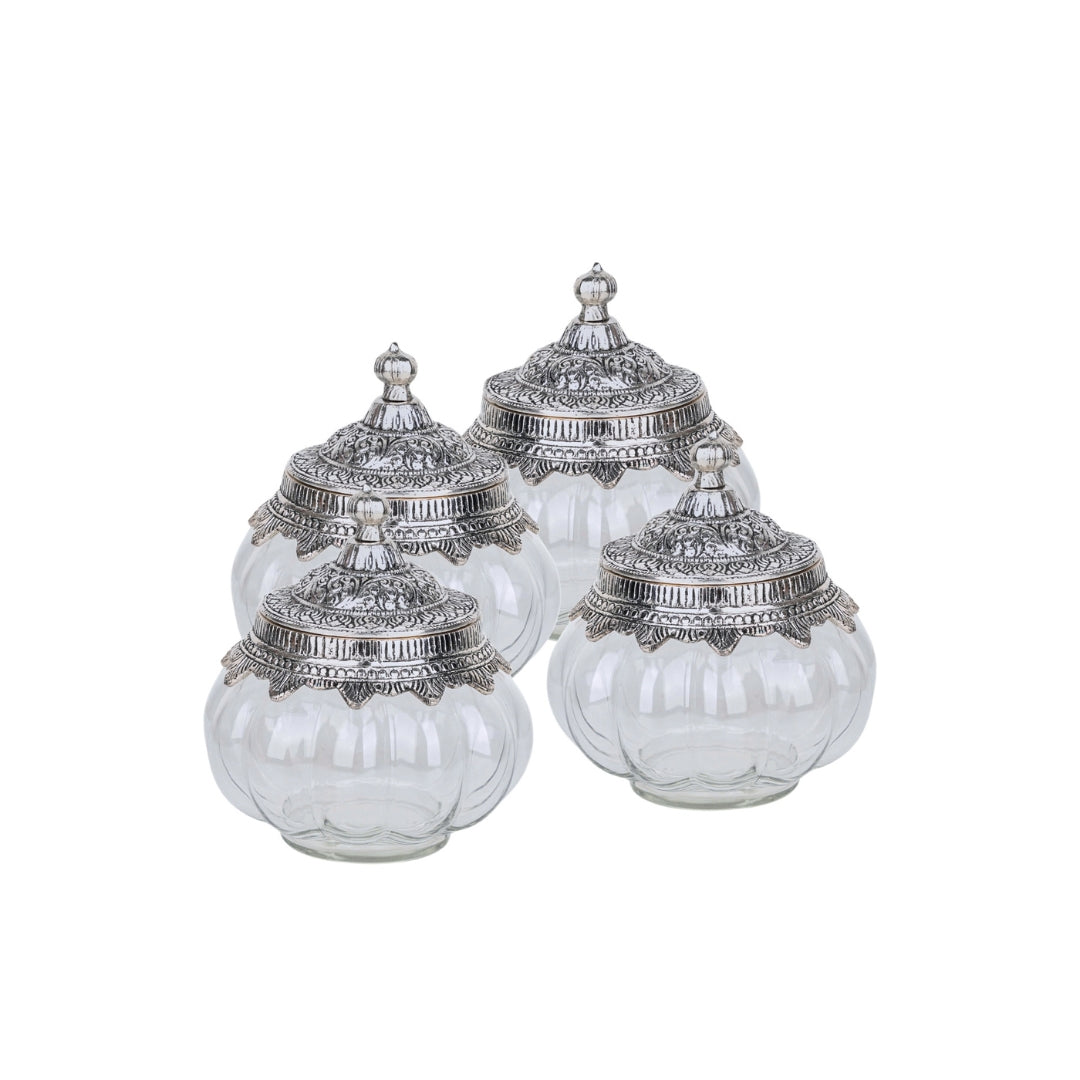 FOUR PUMPKIN SHAPED JAR WITH RECTANGULAR TRAY