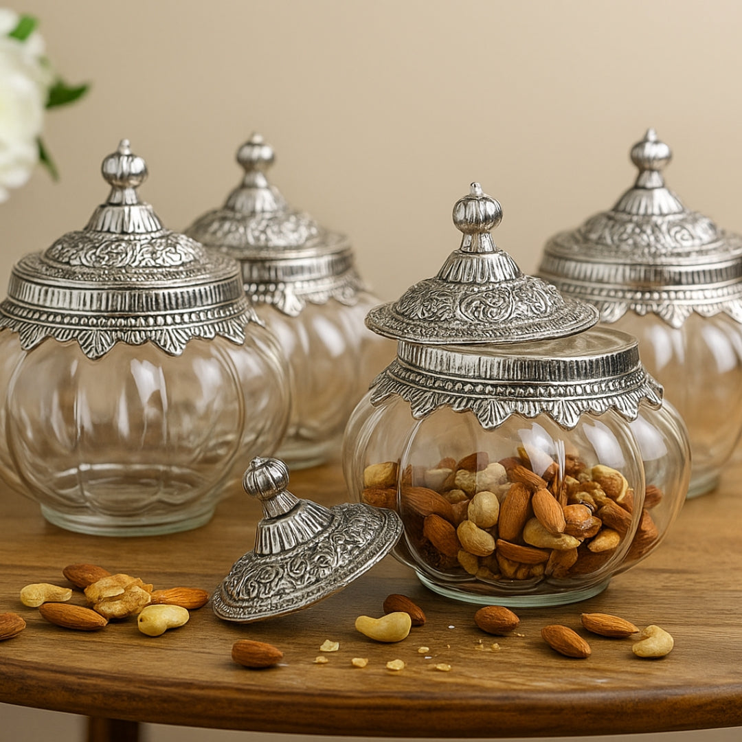 FOUR PUMPKIN SHAPED JAR WITH RECTANGULAR TRAY