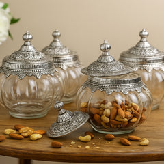 FOUR PUMPKIN SHAPED JAR WITH RECTANGULAR TRAY