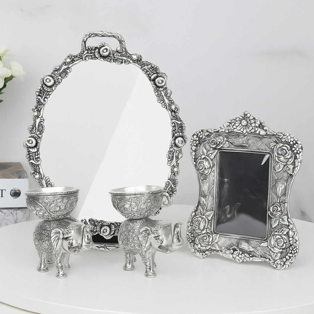 3 PIECE DÉCOR SET WITH PHOTO  FRAME , ELEPHANT BOWL AND TRAY