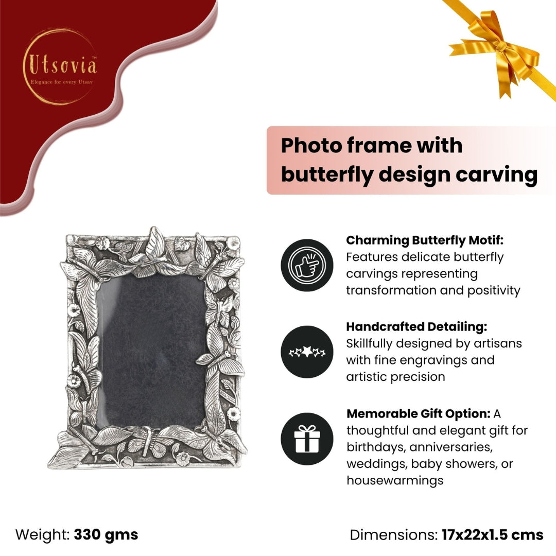 Photo frame with butterfly design carving