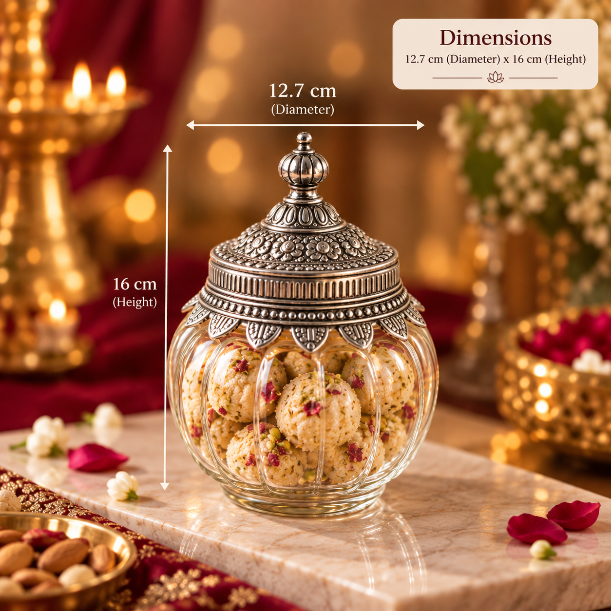 Rajwadi Kumbhika Silver Lid Glass Jar (Single Piece)