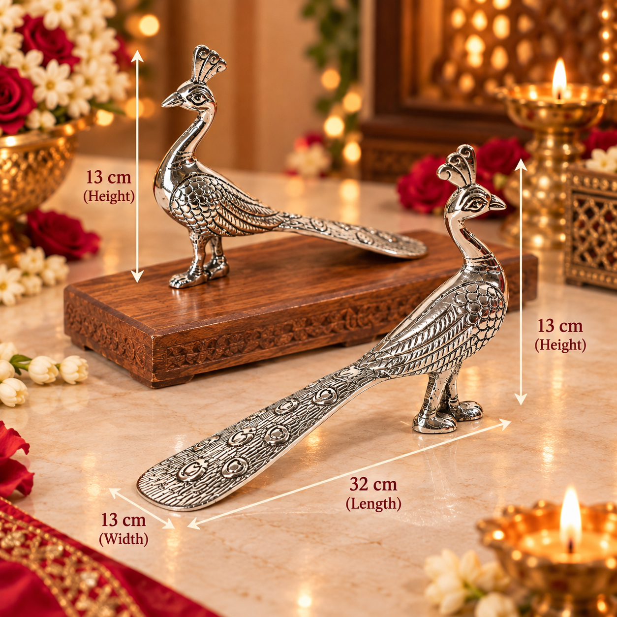 Silver Peacock Pair Showpiece