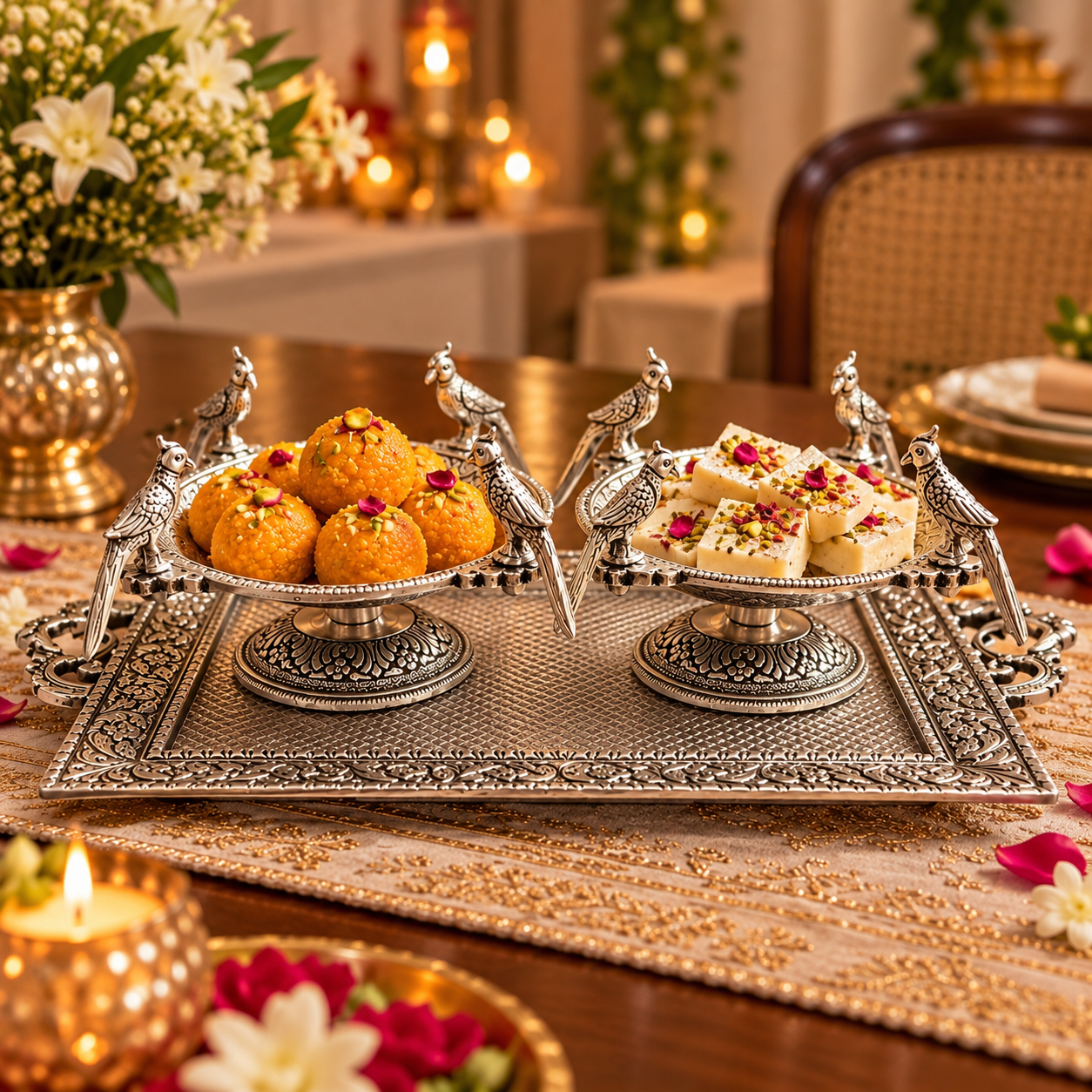 Kesar Silver Sweet Serving Set