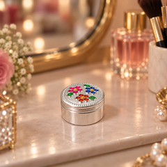 Silver Floral Enamel Round Box (SINGLE)