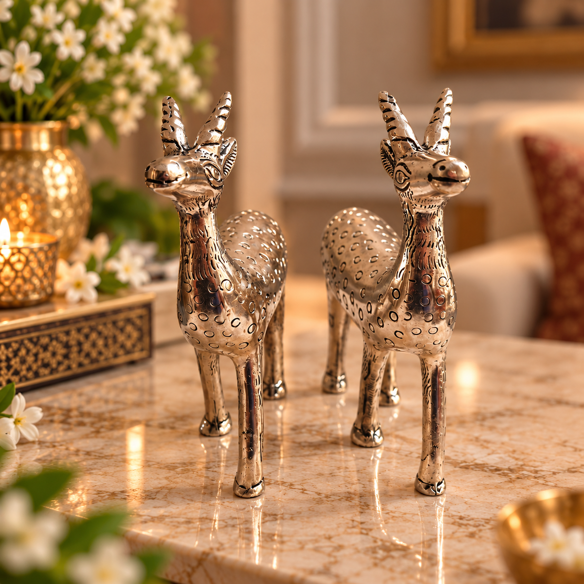 Mrig Silver Deer Set of 2 Showpieces