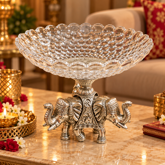 Gajendra Silver Three Trunk Elephant Fruit Bowl