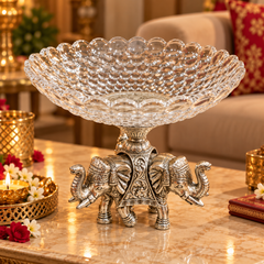 Gajendra Silver Three Trunk Elephant Fruit Bowl