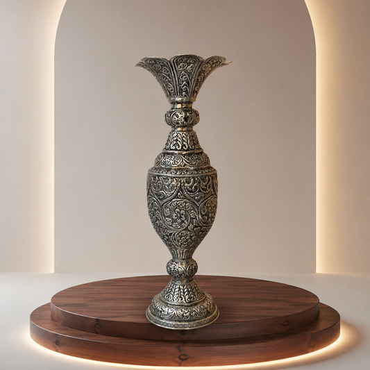 Gulabari Vase | German Silver Ornate Flower Vase & Home Decor
