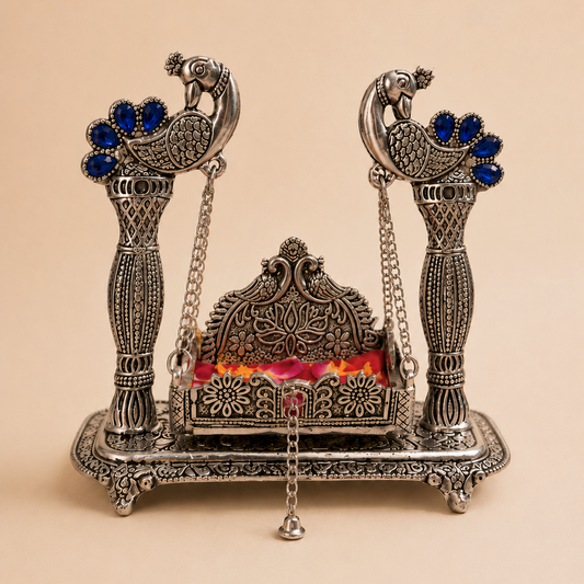 Rajmayur Jhula | German Silver Peacock Swing for Laddu Gopal