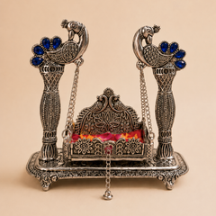 Rajmayur Jhula | German Silver Peacock Swing for Laddu Gopal