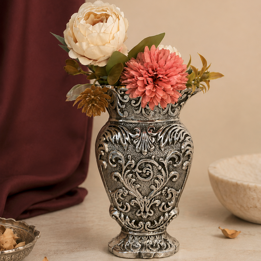 Gulbahar Vase | German Silver Ornate Flower Vase for Home Decor