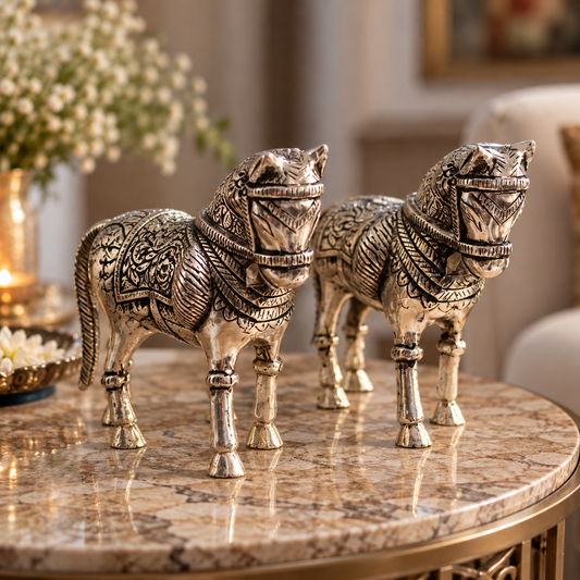 Ashwa Silver Horse Showpiece (Set of 2)