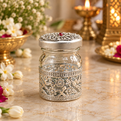 Peacock Silver Mukhwas Jar Set of 4 with Gift Box