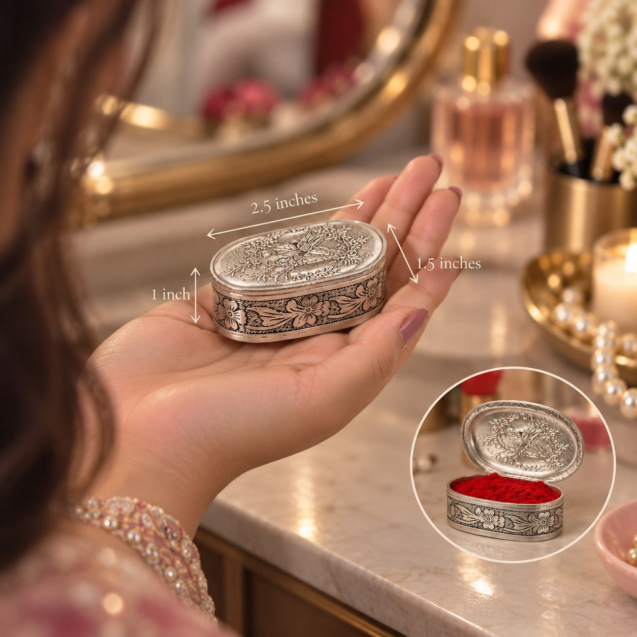 Silver Oval Sindoor Dani (SINGLE PIECE)