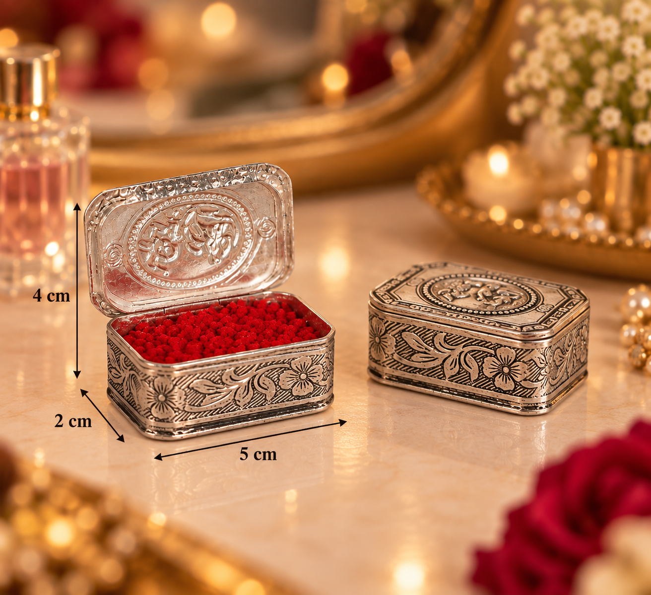 Silver Rectangular Kumkum Box (SINGLE PIECE)