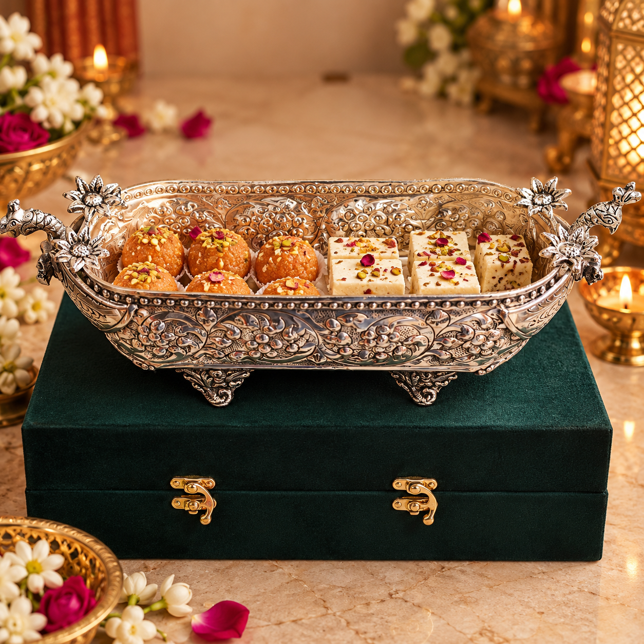 Pushp Bel Silver Urli with Gift Box